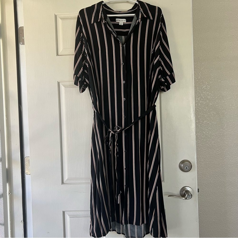 Ava & Viv Striped Button Front Shirt Dress (midi length; 3x)